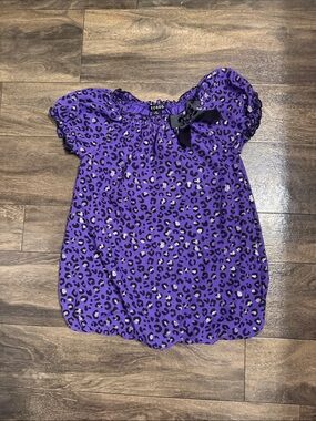 George Purple and Black Leopard Bubble Top with Bow Trim